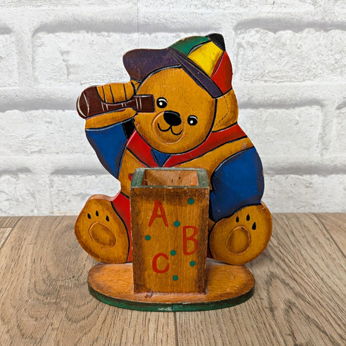 Hand painted wooden teddy - hand, bear